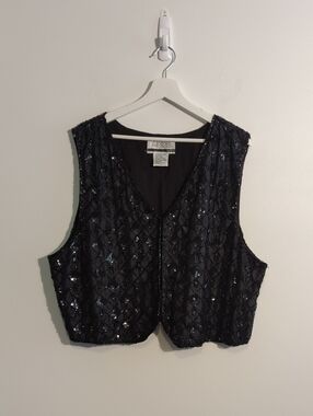 VINTAGE SILK sequin embellished cropped vest - size 3x